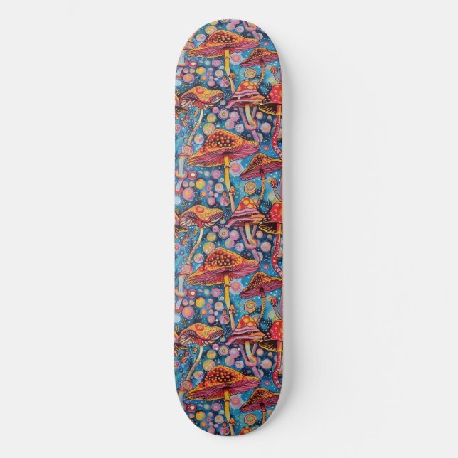 Trippy Mushroom Art Painting Skateboard (Anverso)