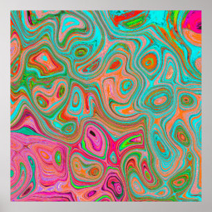 Trippy Retro Naranja y Aqua Groovy Resumen de arte