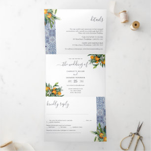 Tríptica Baldosas de fotos de Boda de cítricos Invitación T