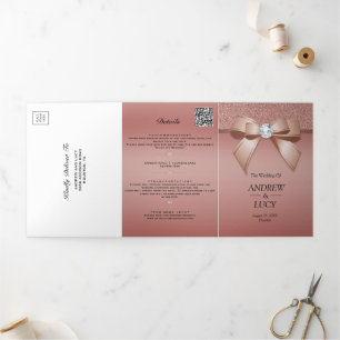 Tríptica Boda de oro rosa joya lazo código QR invitación