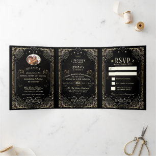 Tríptica Boda Tarot de Halloween - Invitación Tri-Fold
