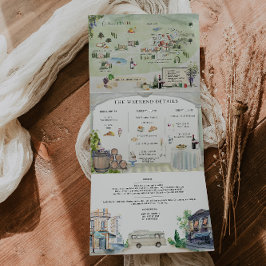 Tríptica Borgo Corsignano | Invitación de Boda Ilustrada