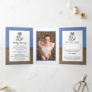 Tríptica Conjunto de Invitación para Baby Shower Zorro Azul