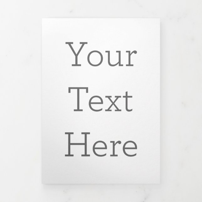 Tarjeta plegada en tríptico personalizada, Tamaño: 12,7 cm x 17,8 cm, Papel: Mate Signatura, Sobres: Sobres blancos en blanco (Foto de portada)