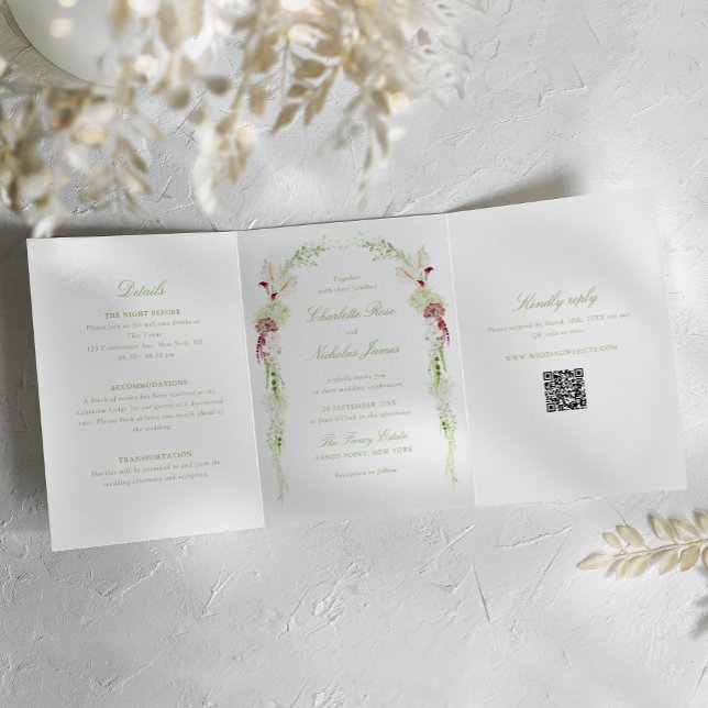 Tríptica Crestón de Monograma Floral en Cascada Invitación  (Subido por el creador)