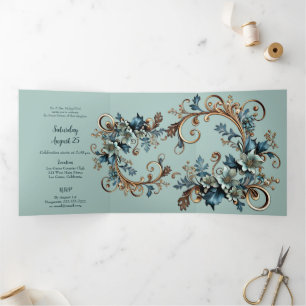 Tríptica Elegante Invitación de 16 fiestas de floral metáli