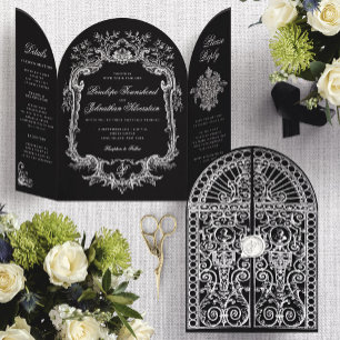 Tríptica Elegante Invitación de Boda con Arco de Barroco Ne