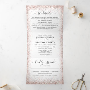 Tríptica Elegante invitación de boda con brillo dorado rosa