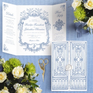 Tríptica Elegante Invitación de Boda con Puerta Azul Polvor