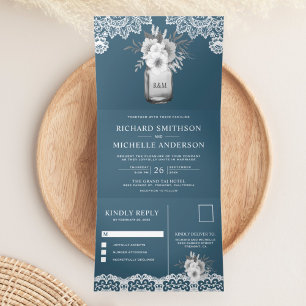 Tríptica Elegante Invitación de Boda en Tarro de Mason Flor