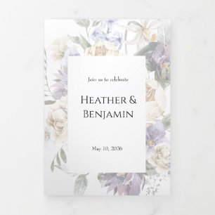 Tríptica Elegante Invitación Tri-Fold Floral de Lavanda de 