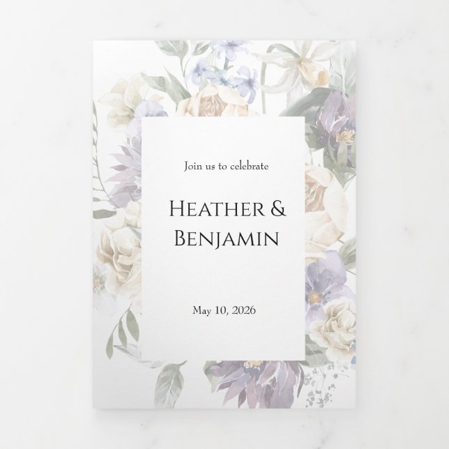 Tríptica Elegante Invitación Tri-Fold Floral de Lavanda de  (Foto de portada)