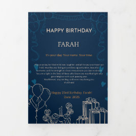 Tríptica Elegante tarjeta de cumpleaños azul de la Marina