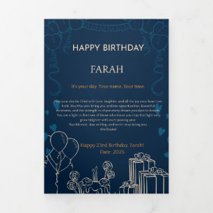 Tríptica Elegante tarjeta de cumpleaños azul de la Marina