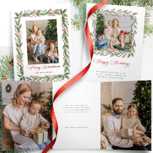 Tríptica Elegante tarjeta de Navidad con vegetación y cinta