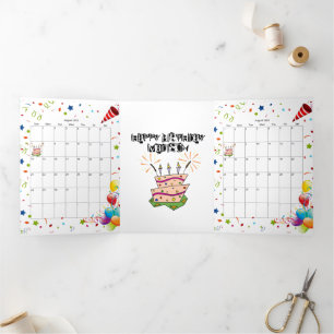 Tríptica Feliz Cumpleaños Tarjeta Triple Calendario Agosto 
