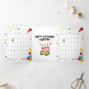 Tríptica Feliz Cumpleaños Tarjeta Triple Calendario Julio 2
