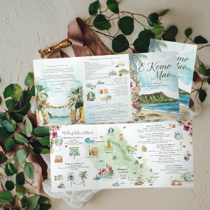 Tríptica Fin de semana boda Oahu, Invitación Tri-Fold de