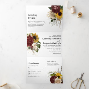 Tríptica Florales Elegantes de Otoño 3 en 1 Invitación de B
