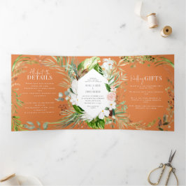 Tríptica Foliage + invitación floral a la boda y detalles