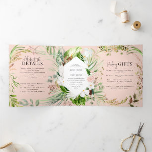 Tríptica Foliage + invitación floral a la boda y detalles