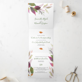 Tríptica Foliage Rústico Todo En Una Invitación De Boda