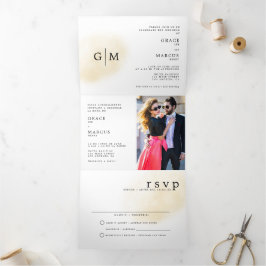 Tríptica Foto Monograma Invitación a matrimonio bilingüe