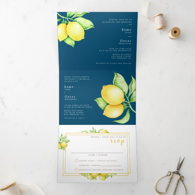 Tríptica Invitación a la boda bilingüe - Lemones todos en u (Interior)
