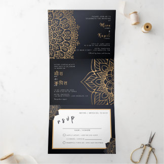 Tríptica Invitación a la boda bilingüe - Mandala todo en un
