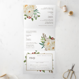 Tríptica Invitación a la boda bilingüe - Peony All in One
