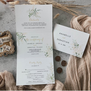 Tríptica Invitación a la boda del triple follaje verde de o