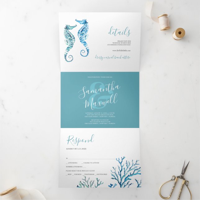 Tríptica Invitación a la boda en triplicidad costera con ca (Interior)