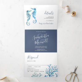 Tríptica Invitación a la boda en triplicidad costera con ca