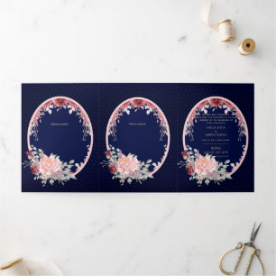 Tríptica Invitación a la boda floral azul de Nuestra Boda B