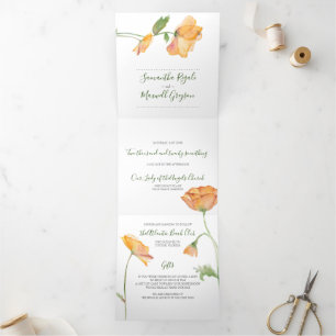 Tríptica Invitación a la boda floral todo en uno