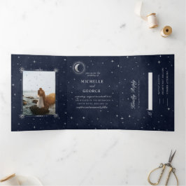 Tríptica Invitación a la Boda Fold de la Luna de Plata Cele