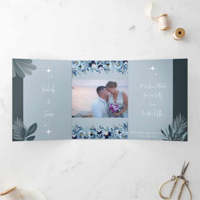 Tríptica Invitación a la boda triple de personalizable (Interior)