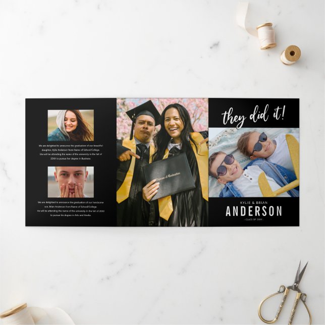 Tríptica Invitación a la fiesta de doble graduación con fot (Exterior)