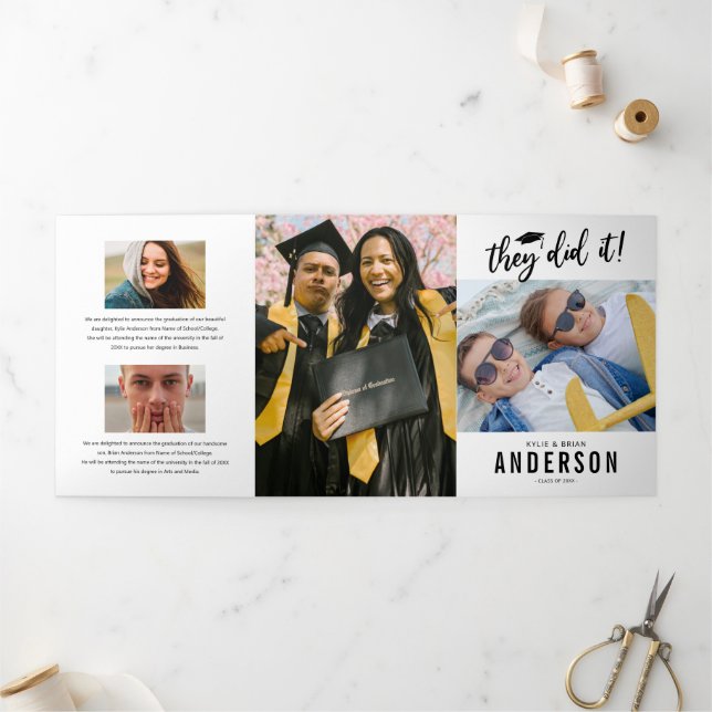 Tríptica Invitación a la fiesta de fotos de doble graduació (Exterior)