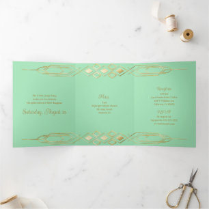 Tríptica Invitación a la fiesta de Quinceanera de Glam Gold