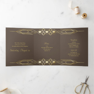 Tríptica Invitación a la fiesta de Quinceanera de Glam Gold