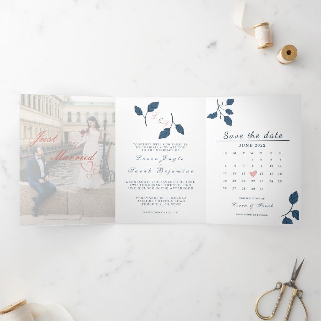 Tríptica Invitación a matrimonio triple de letras (Interior)