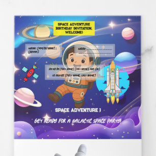Tríptica Invitación al cumpleaños de Space Adventure - Tarj