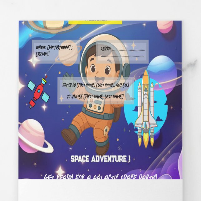 Tríptica Invitación al cumpleaños de Space Adventure - Tarj (Lengüeta)