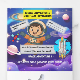 Tríptica Invitación al cumpleaños de Space Adventure - Tarj