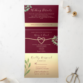 Tríptica Invitación Burgundy Elegante de Tres Solapas