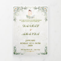 Invitación de Boda con Verde Elegante | Acuarela