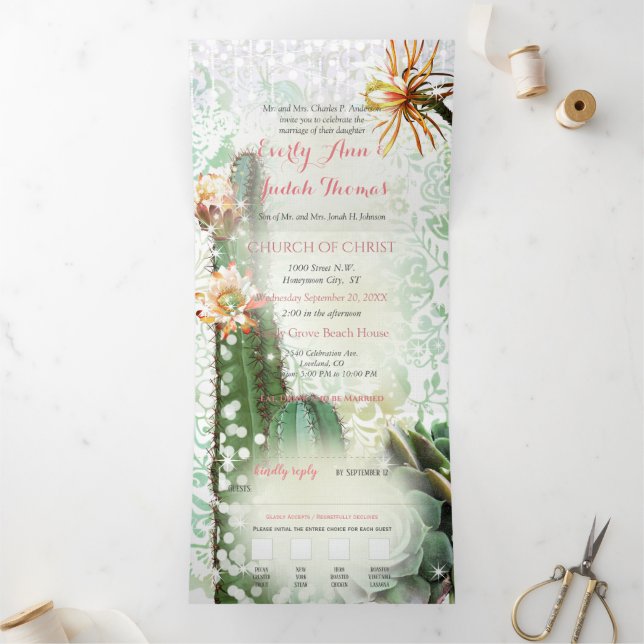 Tríptica Invitación de boda de cactus suculento todo en uno (Interior)