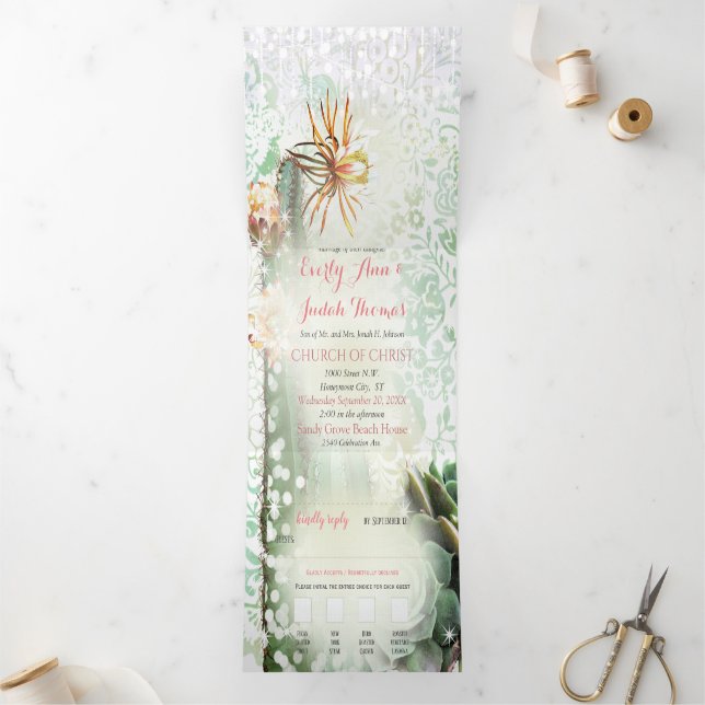 Tríptica Invitación de boda de cactus suculento todo en uno (Interior)