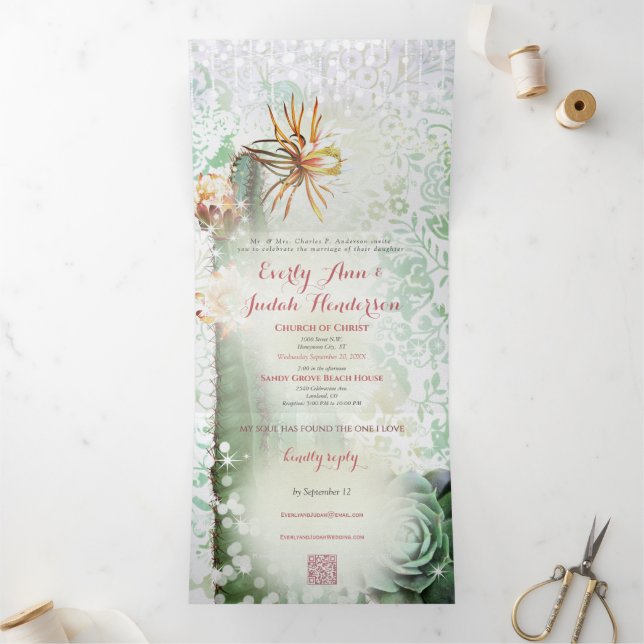 Tríptica Invitación de boda de cactus suculento todo en uno (Interior)